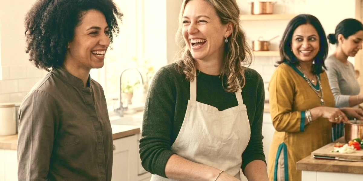 Women laughing together in the kitchen